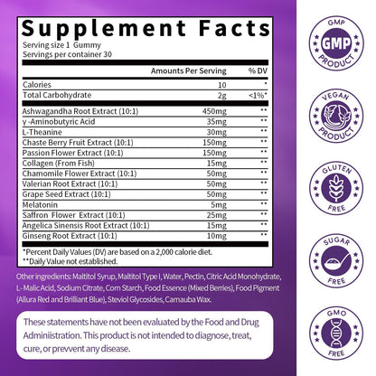 GPGP GreenPeople Women's Melatonin Gummies 5mg – Sleep Aid with Ashwagandha, L-Theanine & Collagen