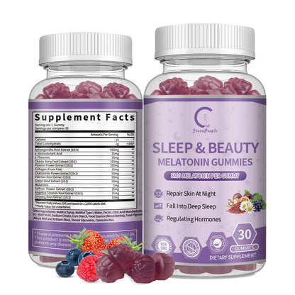 GPGP GreenPeople Women's Melatonin Gummies 5mg – Sleep Aid with Ashwagandha, L-Theanine & Collagen