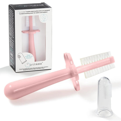 Grabease Double-Sided Finger Toothbrush for Toddlers (Blush) | 12m+ | Recyclable Silicone