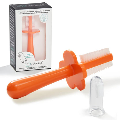 Grabease Baby Toothbrush - Double-Sided Silicone Toddler Brush for Kids | 1 Count, Orange