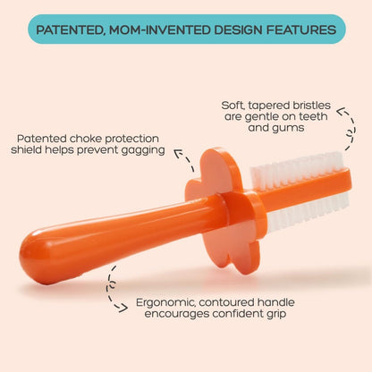 Grabease Baby Toothbrush - Double-Sided Silicone Toddler Brush for Kids | 1 Count, Orange