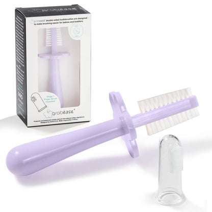 Grabease Double Sided Toothbrush for Toddlers - Gentle Silicone Bristles (Lavender)