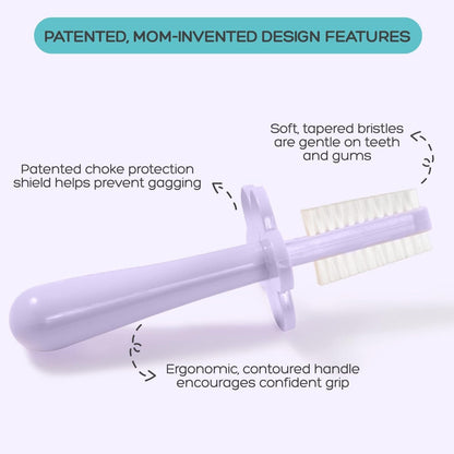 Grabease Double Sided Toothbrush for Toddlers - Gentle Silicone Bristles (Lavender)