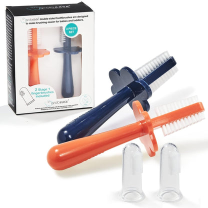 Grabease Double-Sided Baby Toothbrush 2-Pack Navy/Orange – Choke Protection for Toddlers 12m+