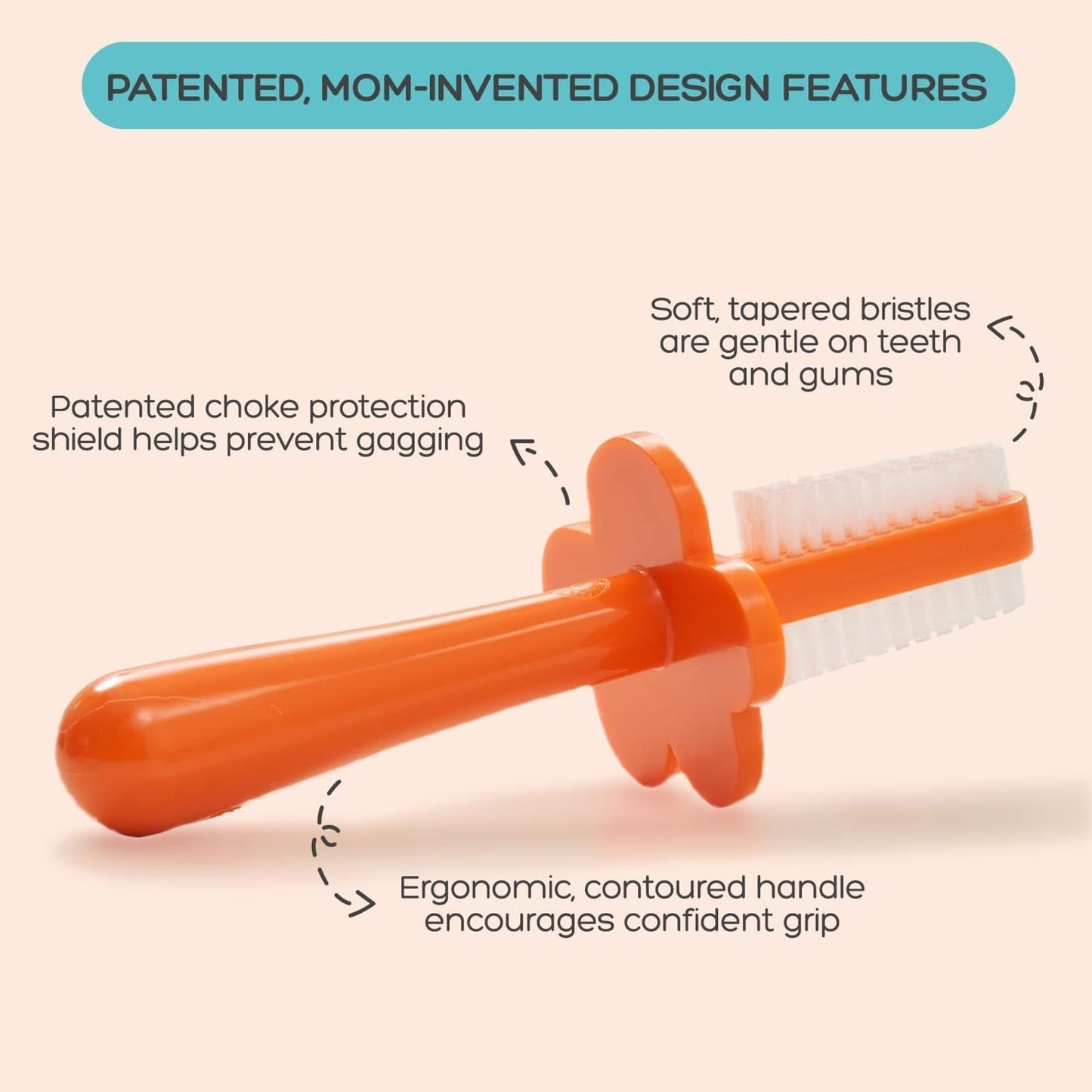 Grabease Double-Sided Baby Toothbrush 2-Pack Navy/Orange – Choke Protection for Toddlers 12m+