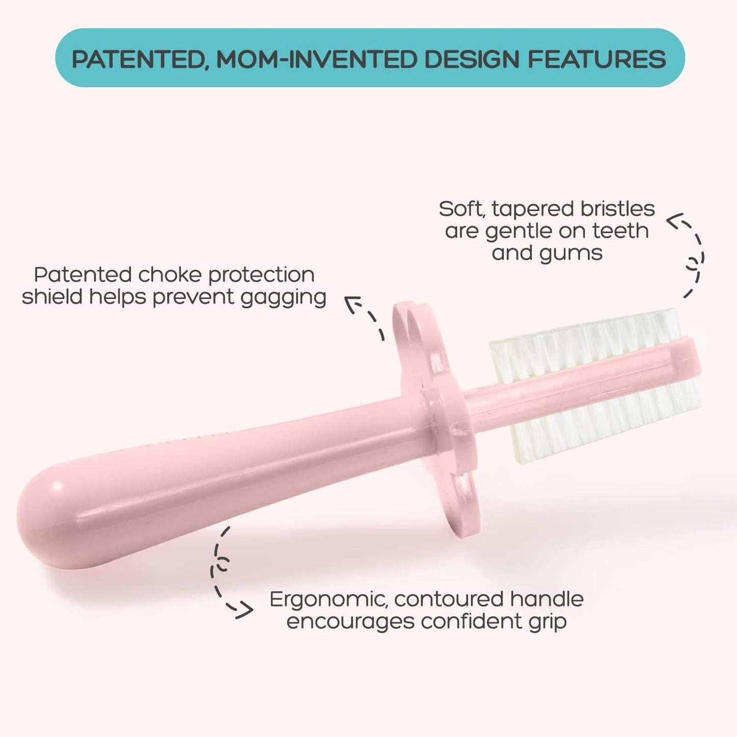 Grabease Double-Sided Finger Toothbrush for Toddlers (Blush) | 12m+ | Recyclable Silicone