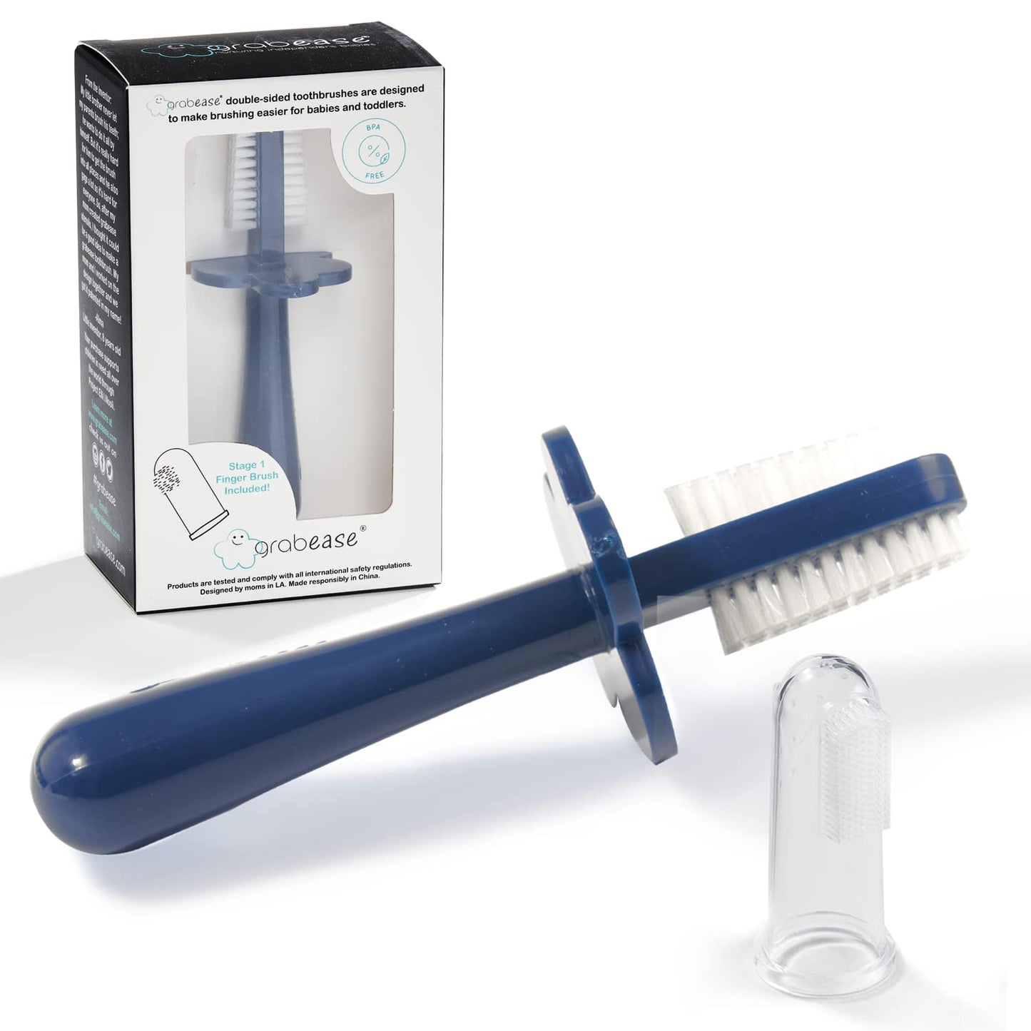 Grabease Toddler Toothbrush Navy - Double-Sided Silicone Bristles & Anti-Choke Shield (12+ Months)