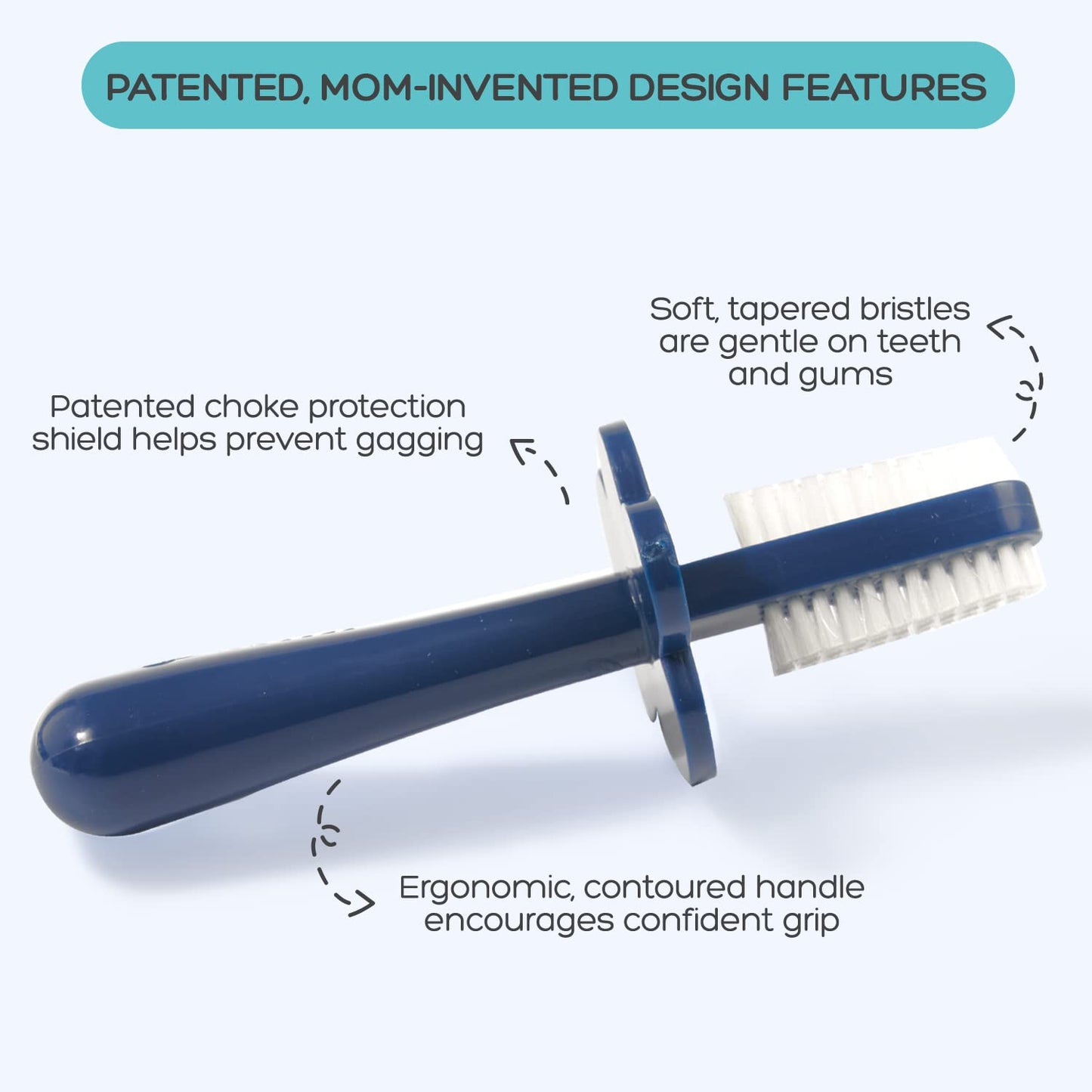 Grabease Toddler Toothbrush Navy - Double-Sided Silicone Bristles & Anti-Choke Shield (12+ Months)
