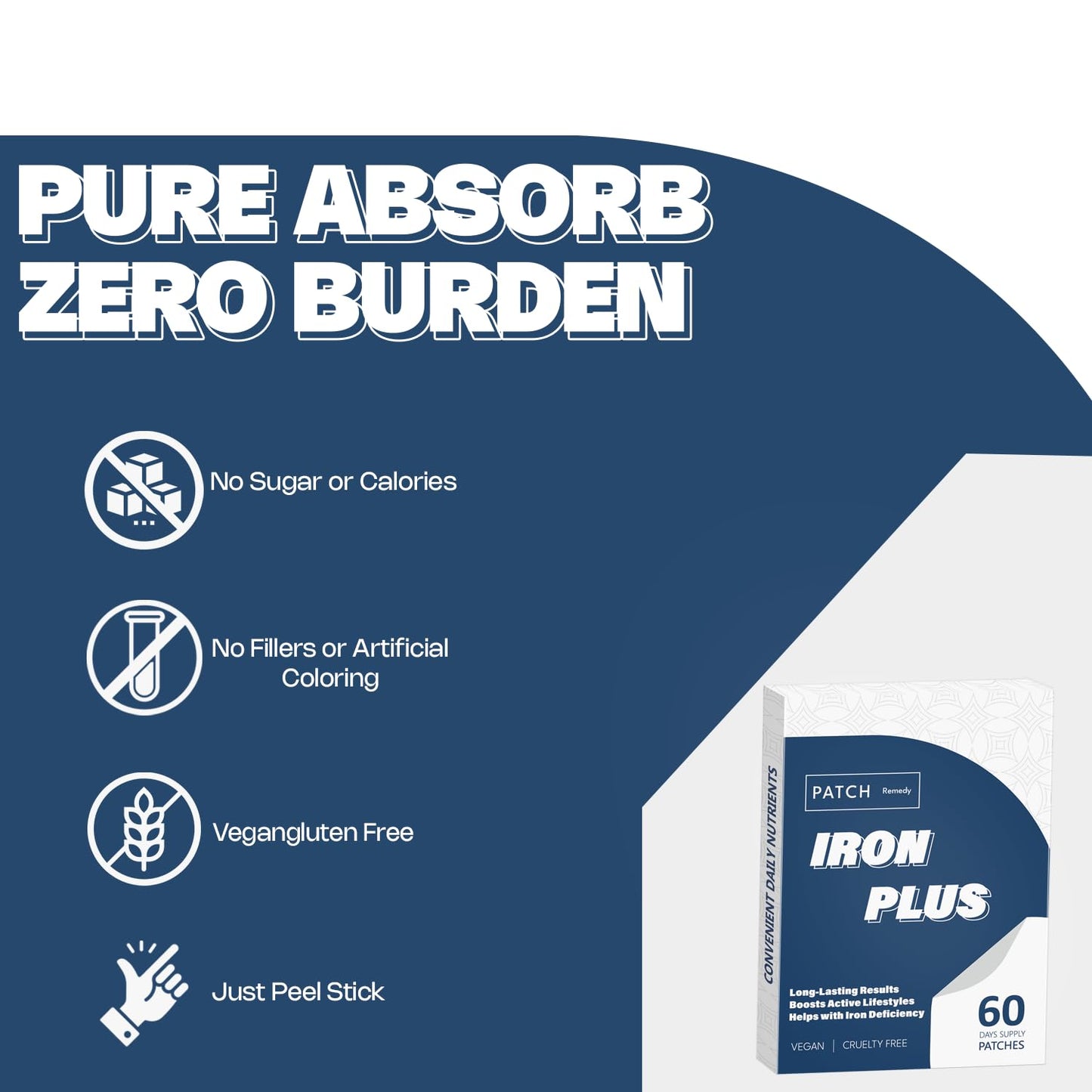 Graclin Iron Plus Topical Patches – Easy to Use, 60 Days Supply – Sugar-Free, Latex-Free, Natural Alternative