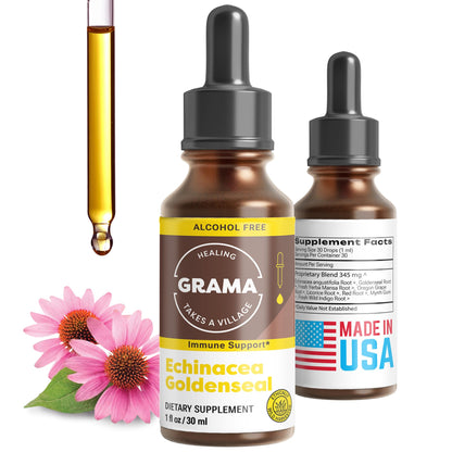 Grama Wellness Organic Echinacea Goldenseal Tincture - Immune Support, Alcohol-Free, 30 Servings