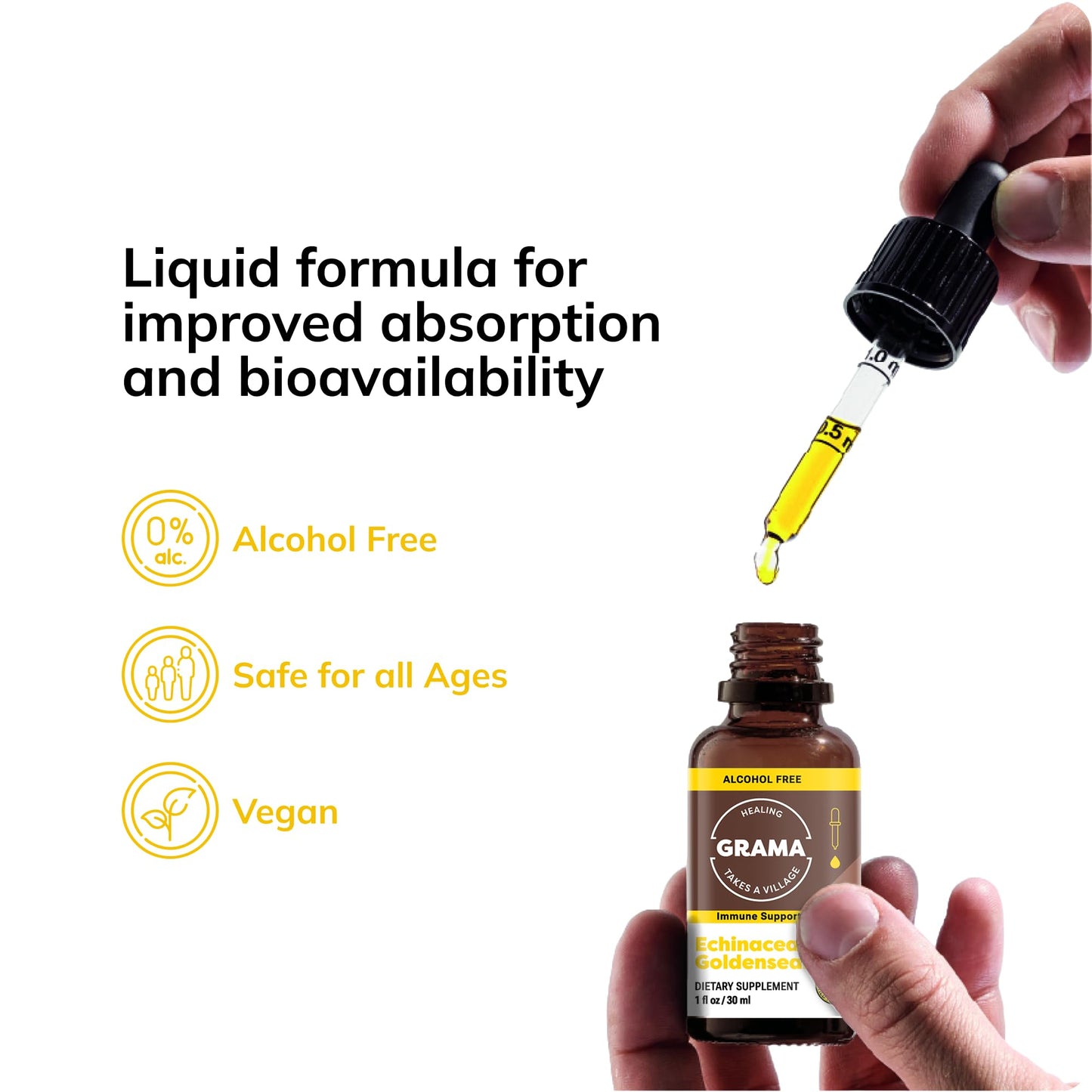 Grama Wellness Organic Echinacea Goldenseal Tincture - Immune Support, Alcohol-Free, 30 Servings