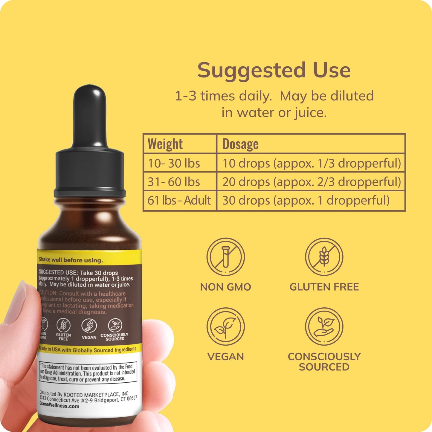 Grama Wellness Organic Echinacea Goldenseal Tincture - Immune Support, Alcohol-Free, 30 Servings