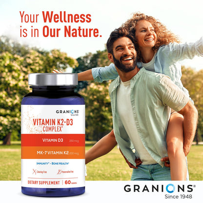 Granions 10,000IU Vitamin D3 K2 MK7 Complex - 60 One-A-Day Tablets | Immune Support, Bone Health