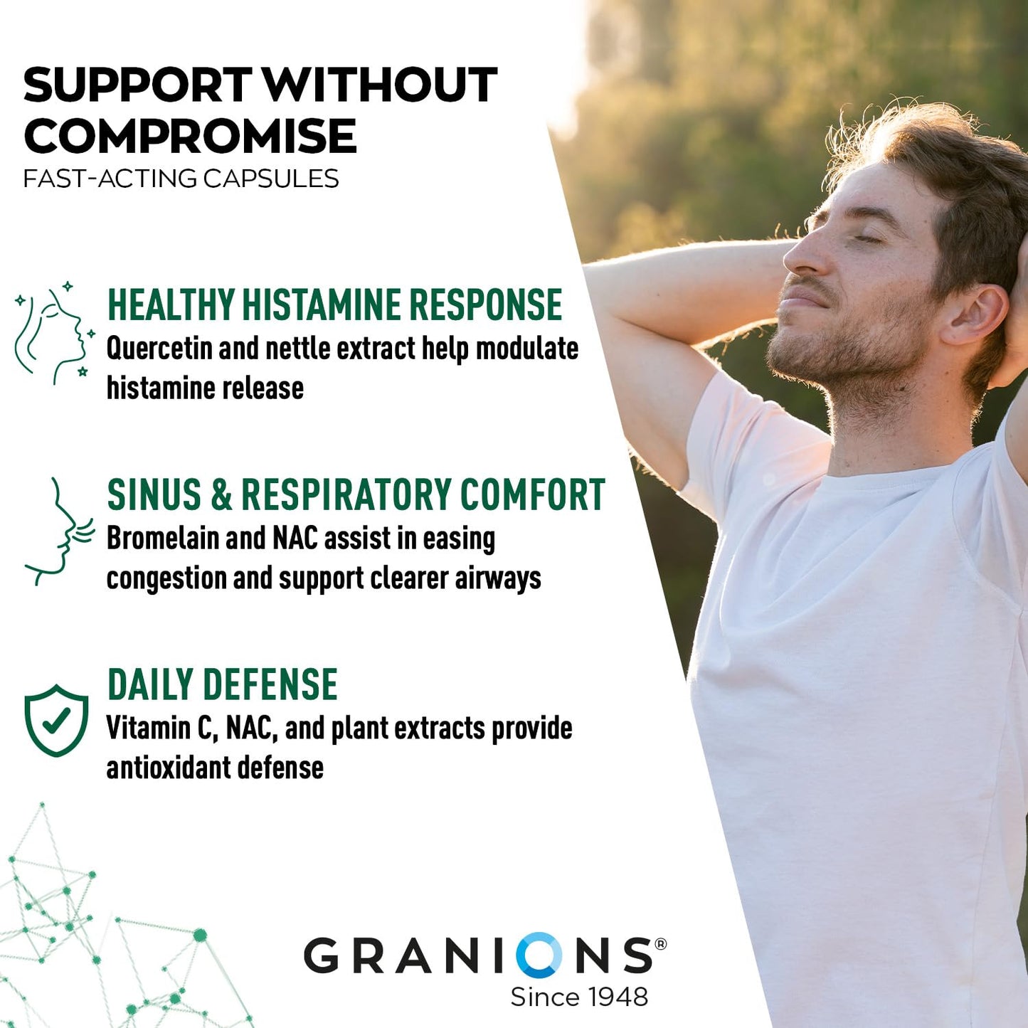 Granions Histamine Balance Complex - Quercetin, Bromelain, NAC & Vitamin C | 60 Vegan Capsules