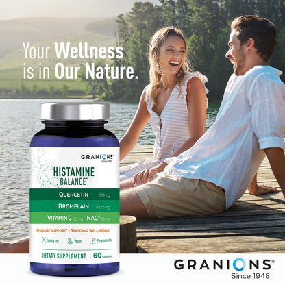 Granions Histamine Balance Complex - Quercetin, Bromelain, NAC & Vitamin C | 60 Vegan Capsules