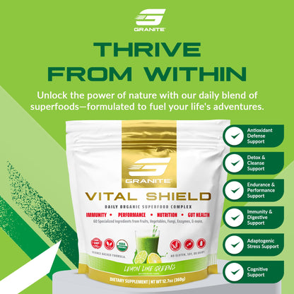 Granite Nutrition Vital Shield – USDA Organic Greens, Mushrooms & Tart Cherry (30 Servings)