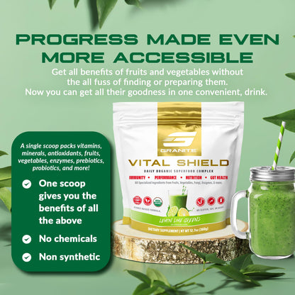 Granite Nutrition Vital Shield – USDA Organic Greens, Mushrooms & Tart Cherry (30 Servings)