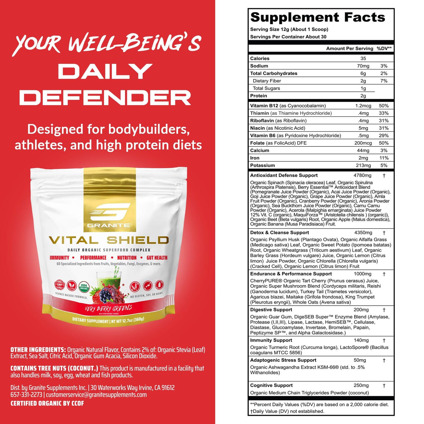 Granite Nutrition Vital Shield – Organic Greens + Tart Cherry (Very Berry)