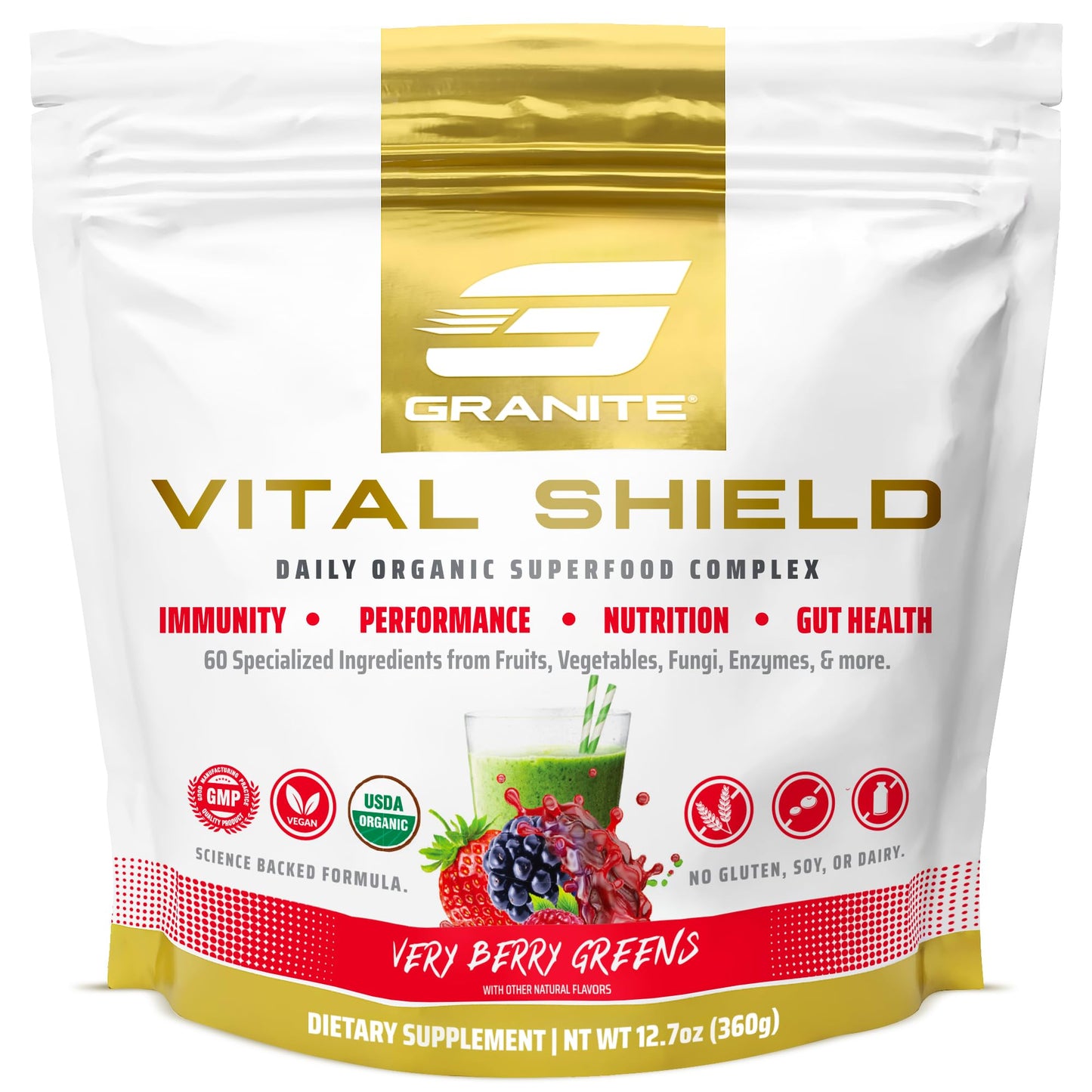 Granite Nutrition Vital Shield – Organic Greens + Tart Cherry (Very Berry)
