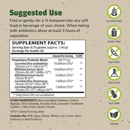 Master Supplements Granular Theralac – 1.05 oz Probiotic Powder for Gut Health | 40 Servings | Vegan & Gluten Free