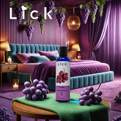 Grape Flavored Massage Oil - Vitamin E, Sweet Almond & Coconut Oil, 4 oz (Vegan, Non-Sticky)