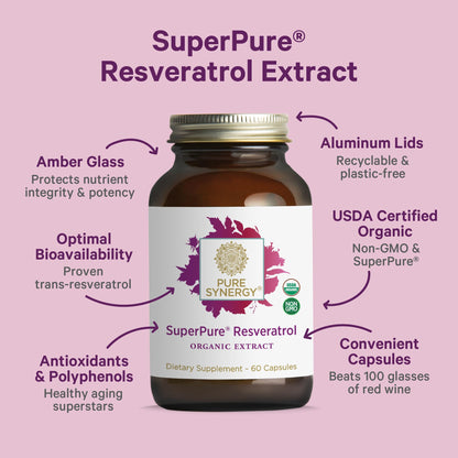 Pure Synergy SuperPure Resveratrol Extract | Organic Trans-Resveratrol with Grape Polyphenols - 60 Capsules
