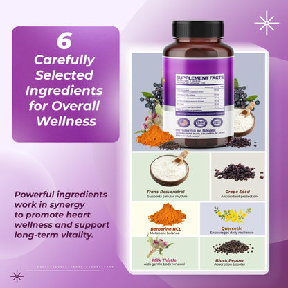 Resveratrol with Grape Seed + Quercetin, Berberine & Milk Thistle - USA Made