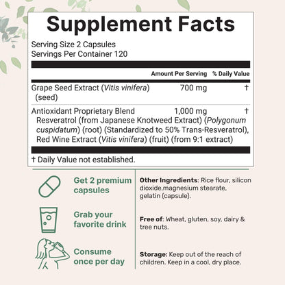 Micro Ingredients Grape Seed Extract, 240 Capsules | 3-in-1 Antioxidant Blend with Resveratrol & Red Wine Extracts | Non-GMO