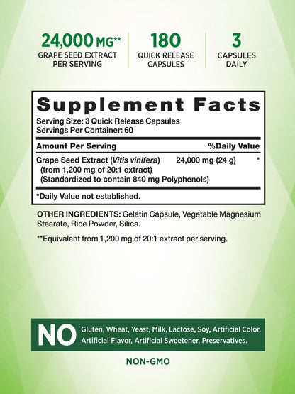 Nature’s Truth Grape Seed Extract 24,000 mg | 180 Capsules | Non-GMO & Gluten Free Formula