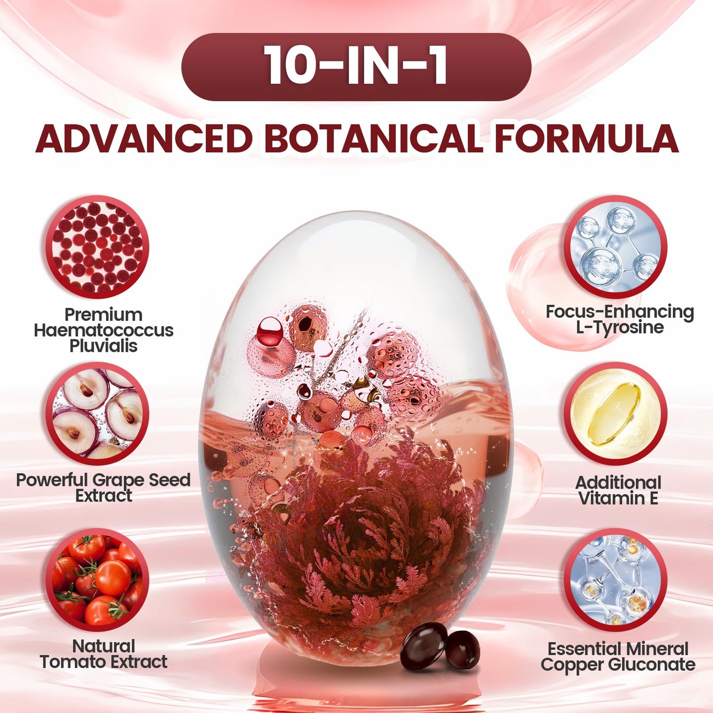10 in 1 Astaxanthin Supplements 24mg – 4 Month Supply from Haematococcus Pluvialis