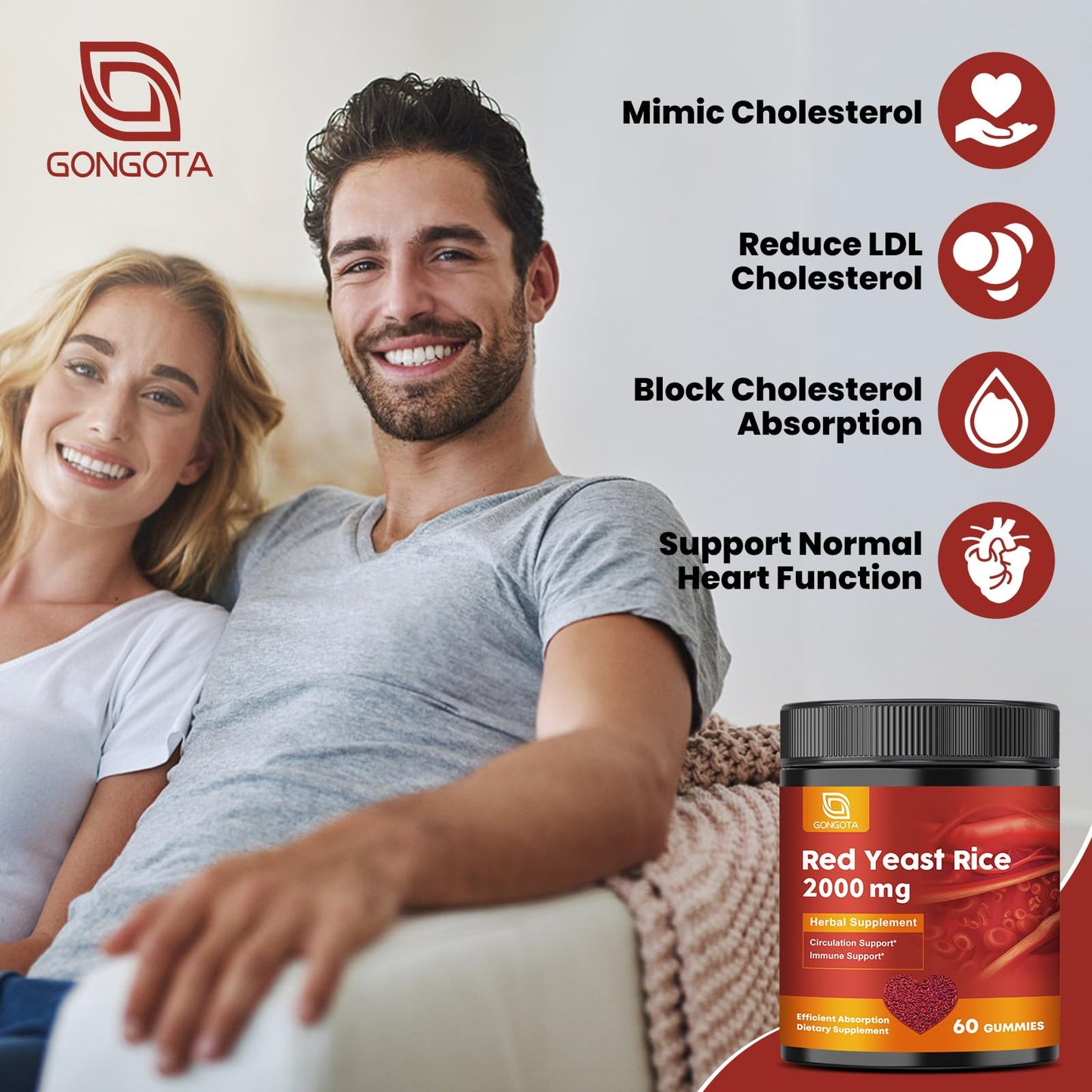 Red Yeast Rice 2000mg + CoQ10 Gummies – Max Strength Cholesterol Support (60 Count) | Vegan, Non-GMO, Gluten-Free