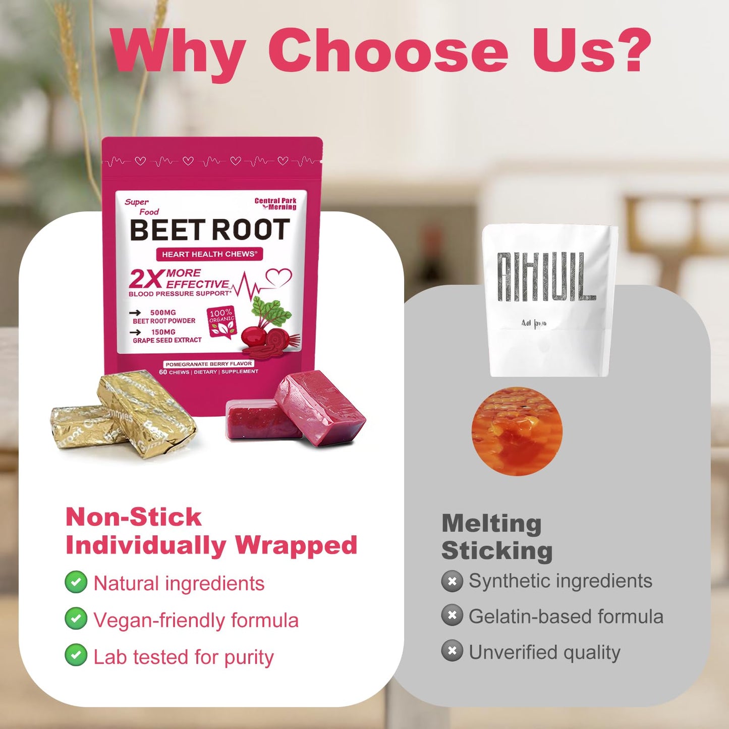 Central Park Beet Root Chews – 2-in-1 Beet & Grape Seed for Heart Health & Energy