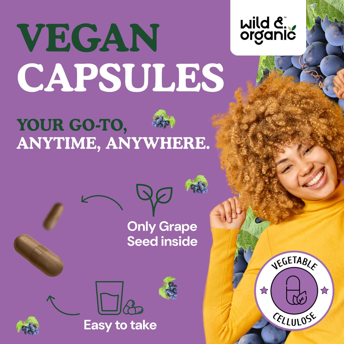 Wild & Organic Grape Seed Extract Capsules - 20,000 mg Strength Grapeseed Extract Equivalent - 95% Polyphenols - 400 mg per Serving - 120 Vegan Capsules - 4 Month Supply - Non-GMO