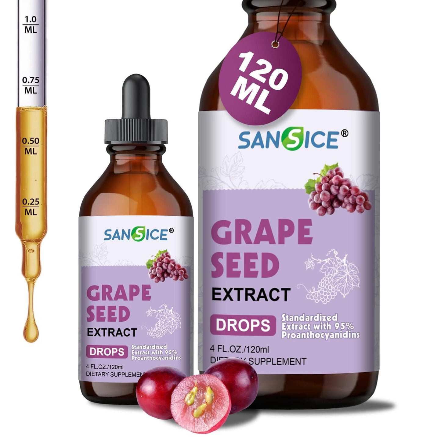 Organic Grape Seed Extract Liquid Drops 300mg – 95% Proanthocyanidins, Non-GMO, 4 fl oz