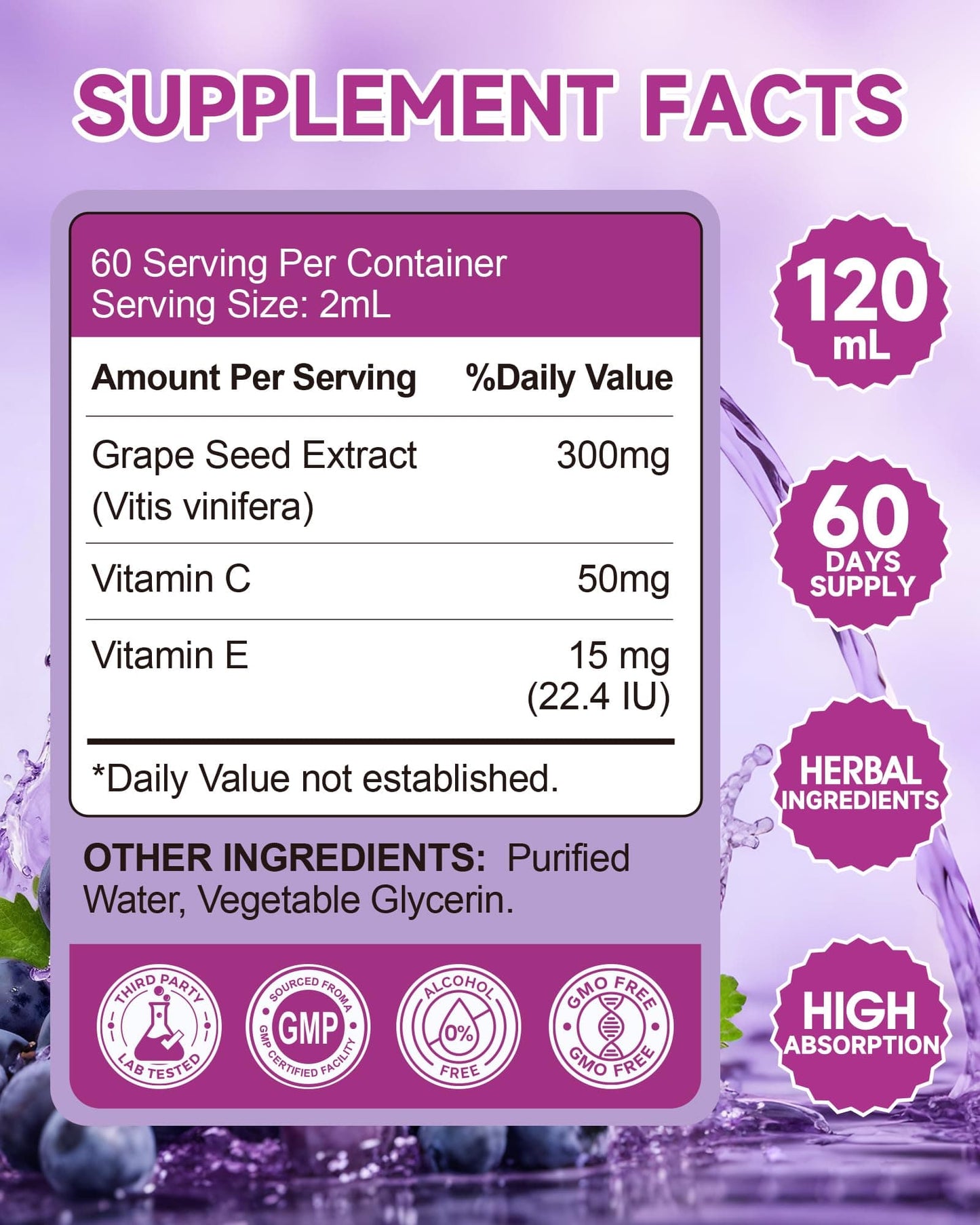 Organic Grape Seed Extract Liquid Drops 300mg – 95% Proanthocyanidins, Non-GMO, 4 fl oz