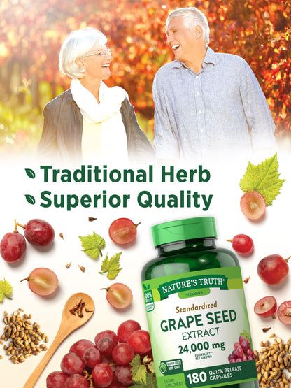 Nature’s Truth Grape Seed Extract 24,000 mg | 180 Capsules | Non-GMO & Gluten Free Formula
