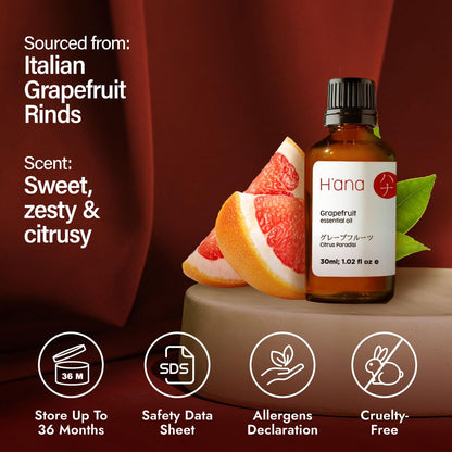 H'ana Grapefruit Essential Oil – 1.02 Fl Oz | Hair, Skin, Diffuser & DIY