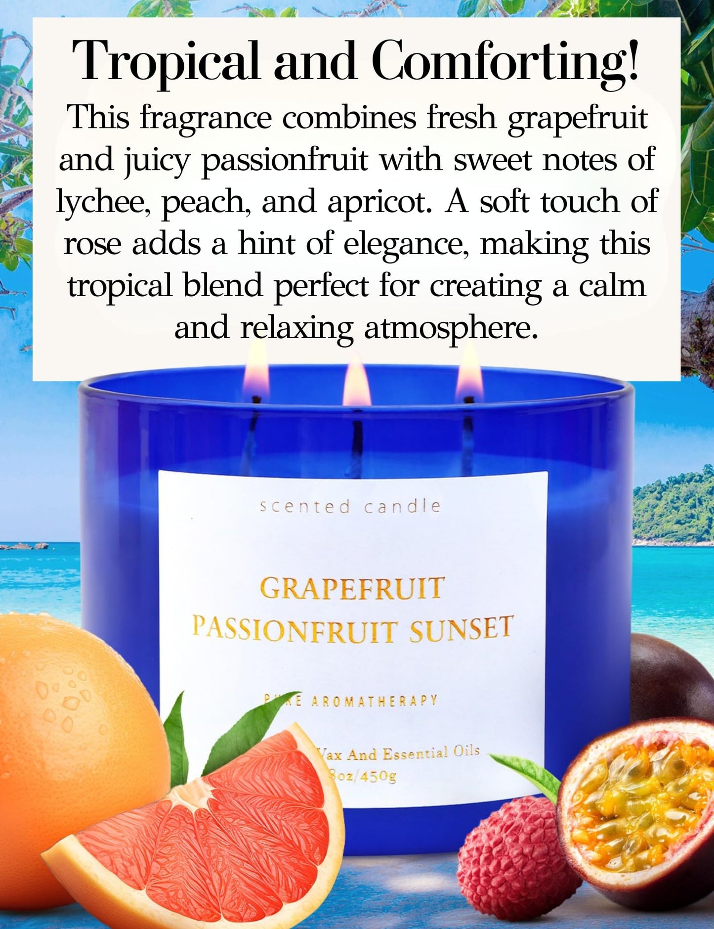 Grapefruit Passionfruit Sunset 3-Wick Soy Candle – 15.8 oz | Tropical Citrus