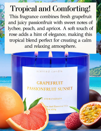 Grapefruit Passionfruit Sunset 3-Wick Soy Candle – 15.8 oz | Tropical Citrus