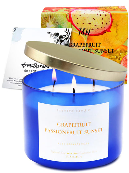 Grapefruit Passionfruit Sunset 3-Wick Soy Candle – 15.8 oz | Tropical Citrus
