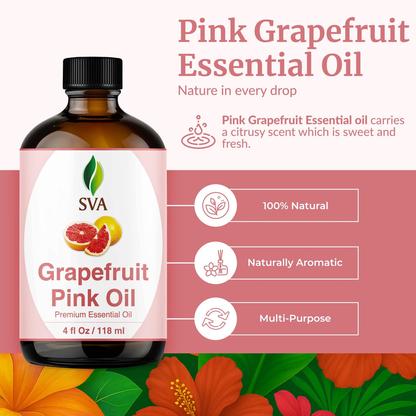 SVA Grapefruit Pink Essential Oil 4oz - 100% Natural, Dropper, Aromatherapy