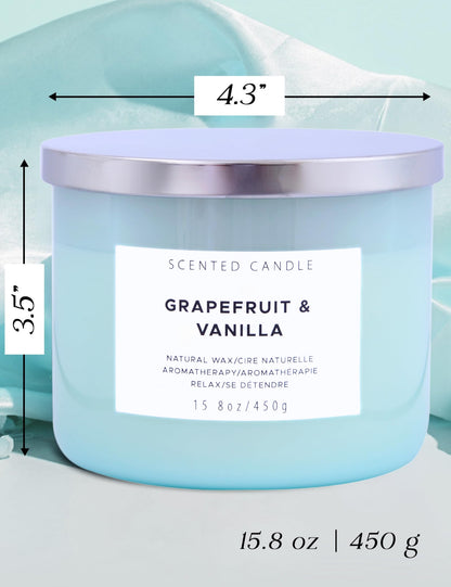 Grapefruit Vanilla 3-Wick Soy Candle 15.8 oz | Strong Throw, Clean Burn