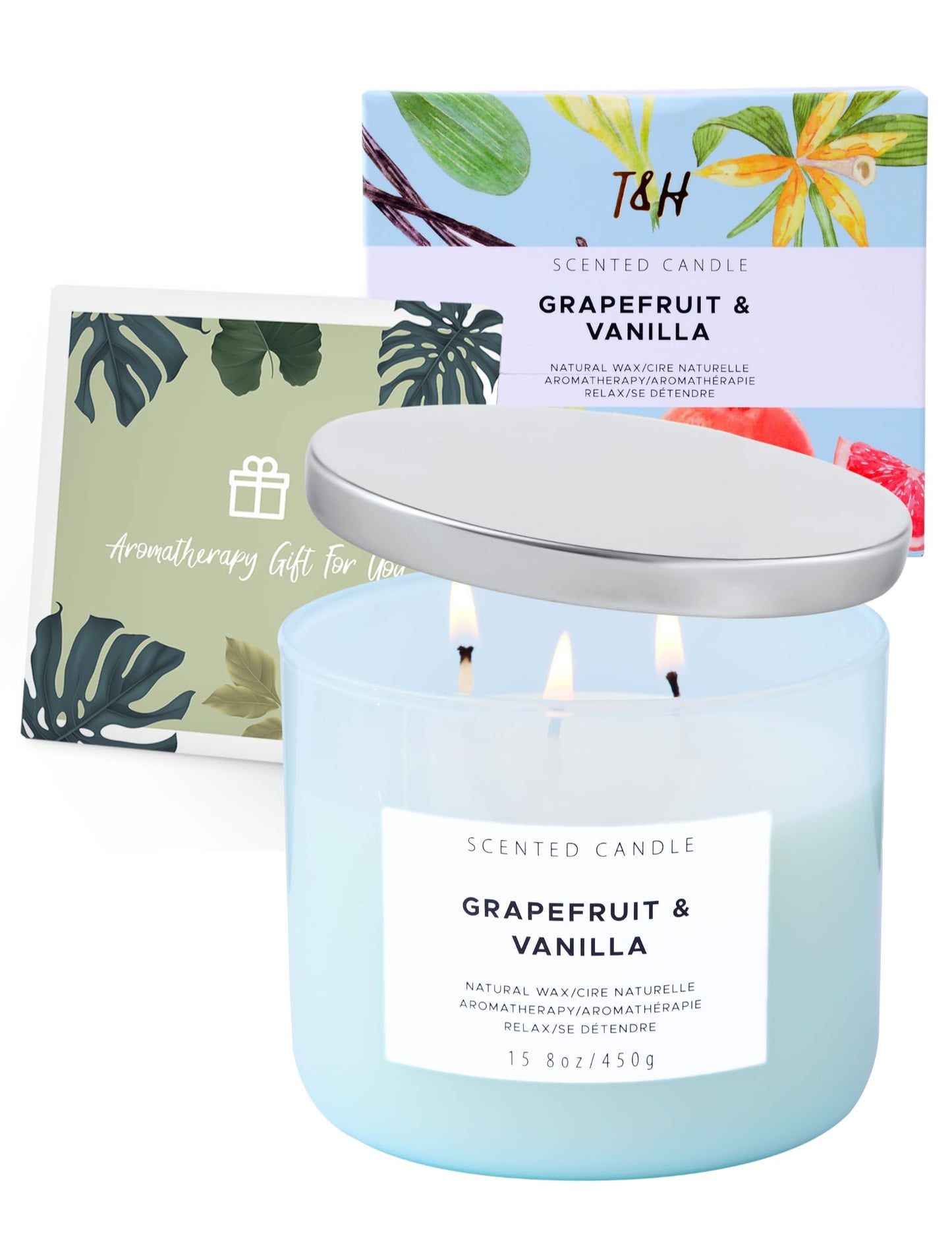 Grapefruit Vanilla 3-Wick Soy Candle 15.8 oz | Strong Throw, Clean Burn