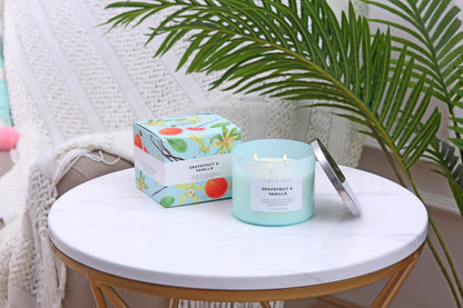 Grapefruit Vanilla 3-Wick Soy Candle 15.8 oz | Strong Throw, Clean Burn