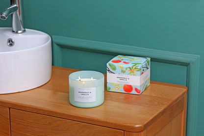 Grapefruit Vanilla 3-Wick Soy Candle 15.8 oz | Strong Throw, Clean Burn