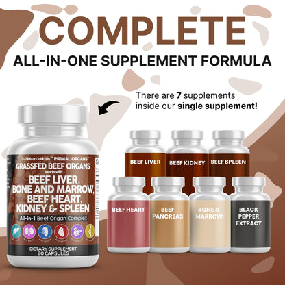 Grass Fed Beef Liver Capsules with Desiccated Organs (Heart, Spleen, Pancreas) + Bone & Marrow | Premium Quality