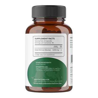Grass Fed Beef Liver Capsules - 120 Count | 3,000mg Serving | Pasture Raised | No Fillers