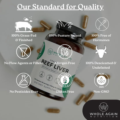 Grass Fed Beef Liver Capsules - 120 Count | 3,000mg Serving | Pasture Raised | No Fillers