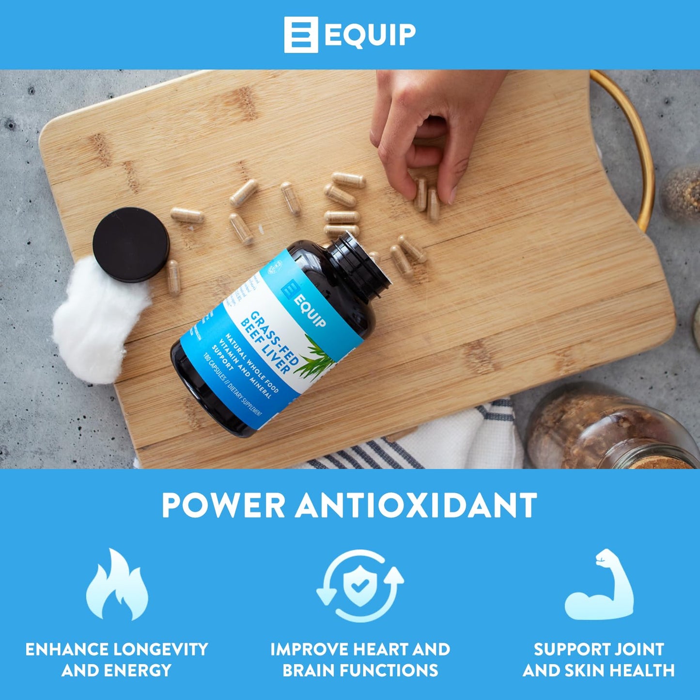 Equip Foods Grass-Fed Beef Liver – Desiccated Liver Supplement | 180 Capsules, 30 Servings