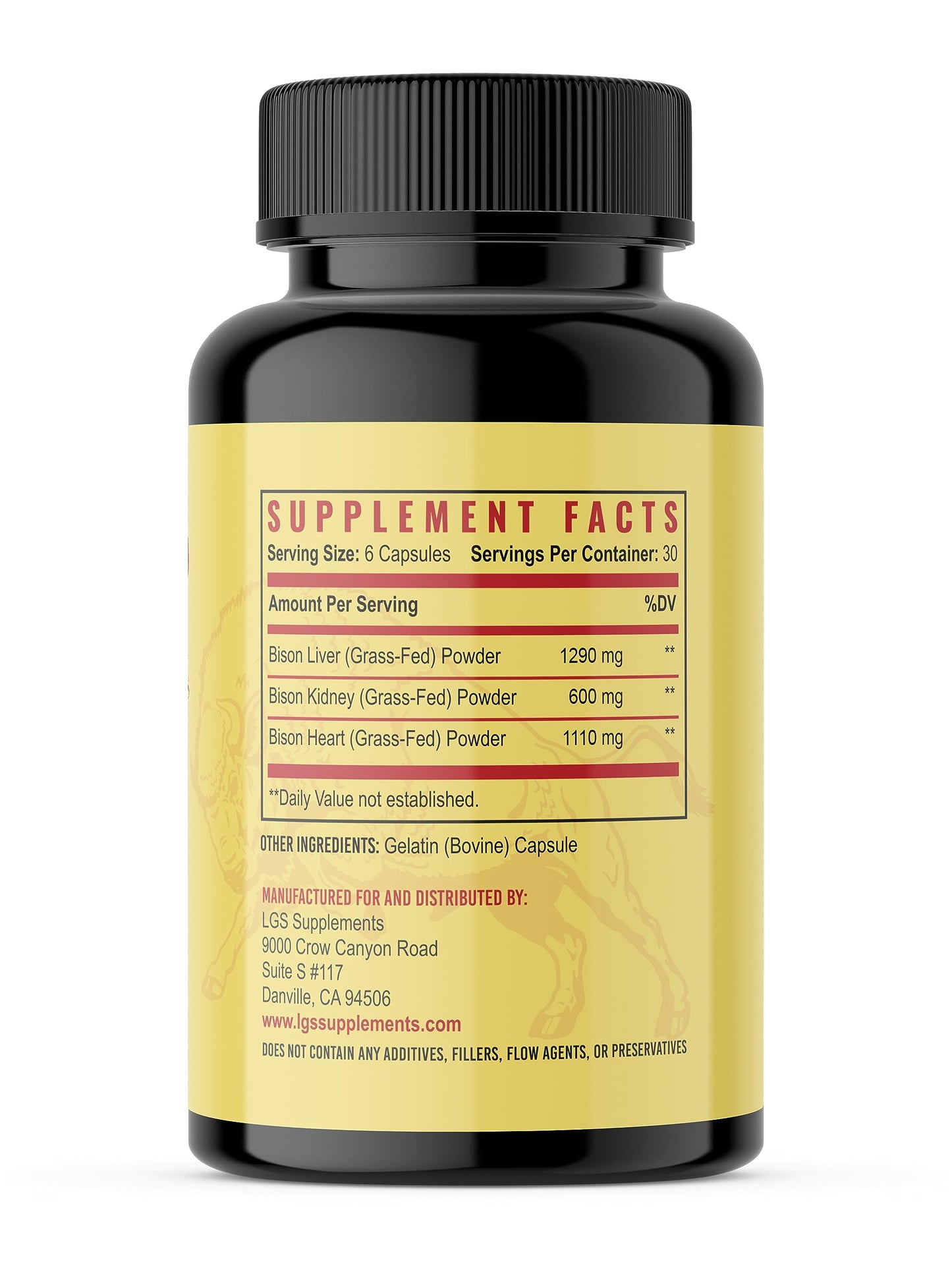 Grass Fed Bison Organ Supplement – Liver, Heart & Kidney | Non-GMO | 180 Capsules